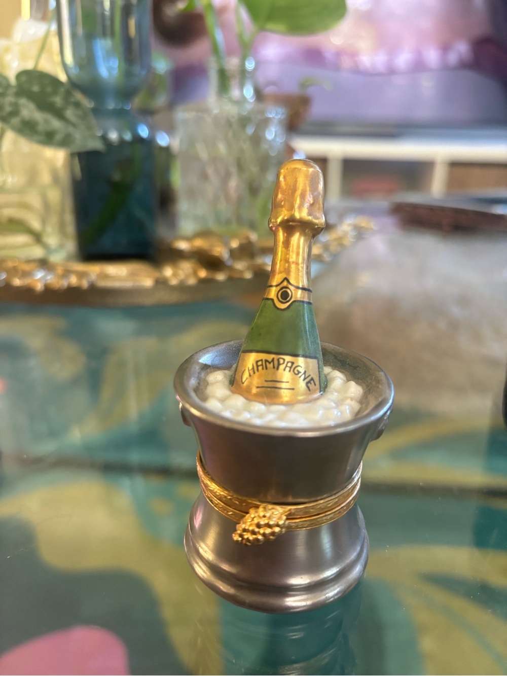 Vintage Champagne Bottle Limoges Trinket Box- 3